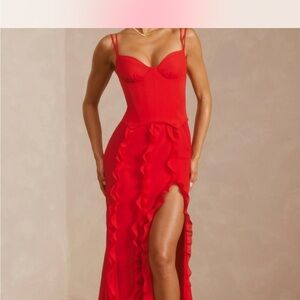 Oh Polly Red Perrine Corset Maxi Dress